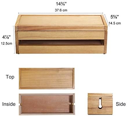 Changsuo Cable Management Box Wooden Cord Organizer Box for Extension Cord Power Stripe Surge Protector Wire Management Concealer Organizer Cover Hider for Desktop Home Office Kitchen (Light Natural) - Image 2
