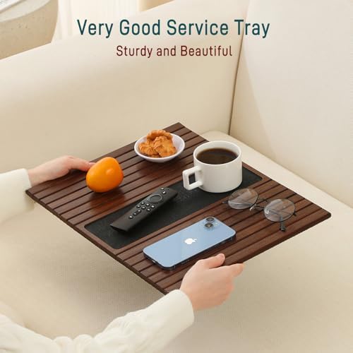 Bamboo Couch Arm Tray Table with Anti-Slip Cork Pad，Foldable Sofa Armrest Tray Table for Couch，Flexible Couch Arm Cup Holder，Portable Sofa Arm Chair Table for Drink, Snacks, Phone, Remote (Brown) - Image 5