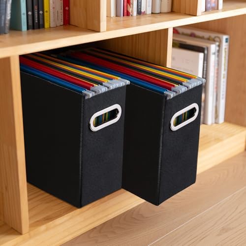 4 Pack Letter Size File Storage Box Collapsible, Fabric Hanging File Folders Organizer, Portable Office Document Holder with Metal Handle, Smooth PVC Rails, Black - Image 7