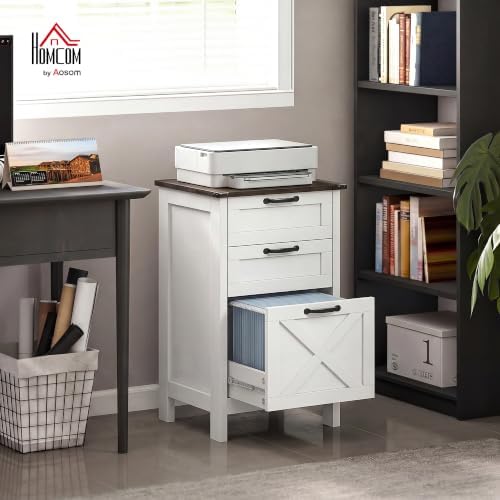 HOMCOM 3 Drawer File Cabinet Printer Stand Silent Slides Distressed White - Image 2
