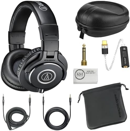 Audio-Technica ATH-M40x Professional Monitor Headphones (Black) Bundle with USB-C Headphone Adapter w/Built-in DAC + Headphone Case + Cleaning Cloth (4 Items) by Unknown