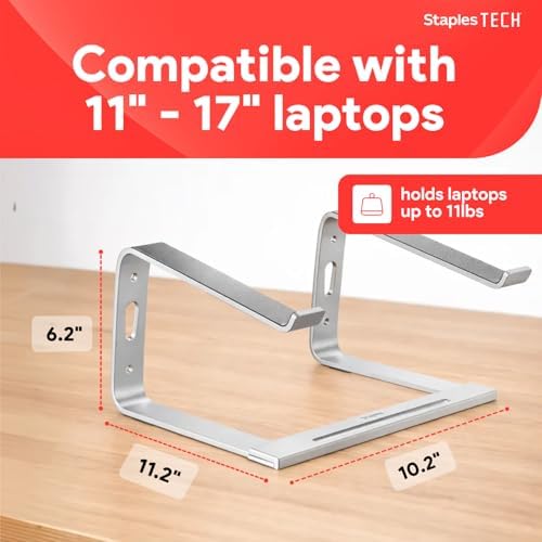 Staples TECH Adjustable Aluminum Laptop Stand, 11-17 In, Silver - Image 3