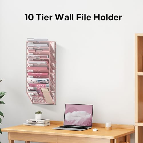 10-Tier Wall File Organizer and Hanging File Organizer, Pink - Image 3