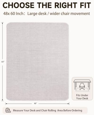 Funwheat Woven Office Chair Mat for Hardwood Floor, 48 x 60 in, Light Grey - Image 2