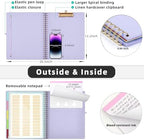 Ospelelf Foldable Spiral Clipboard Folio with Storage Zipper Pouch, 5 Plastic Folders with 10 Pockets, Refillable Lined Notepad (11" x 8.5"), Linen Hardcover Project Organizer (Light Purple) - Image 3