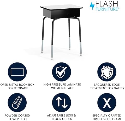 Flash Furniture Metal Student Desk with Open Book Box, Gray - Image 3