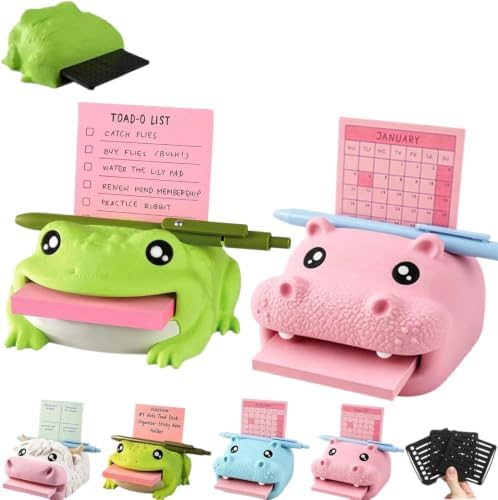 3D Printed Frog Sticky Note Holder with Pen Rest,Sticky Note Holder (Frog+Hippopotamus-Pink) by Unknown