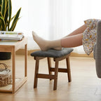 Foot Stool Ottoman Foot Rest Under Desk,Small Stool for Living Room, Bedroom and Kitchen (Brown Legs - Gray Stool Surface) - Image 3
