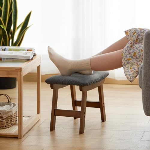 Foot Stool Ottoman Foot Rest Under Desk,Small Stool for Living Room, Bedroom and Kitchen (Brown Legs - Gray Stool Surface) - Image 3