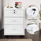 OFCASA 3 Drawer File Cabinet with Lock, Small Rolling Filing Cabinets for Home Office, Wooden Under Desk File Cabinet with Wheels, Mobile Storage Cabinet Printer Stand, for Letter/Legal/A4 Size, White - Image 4