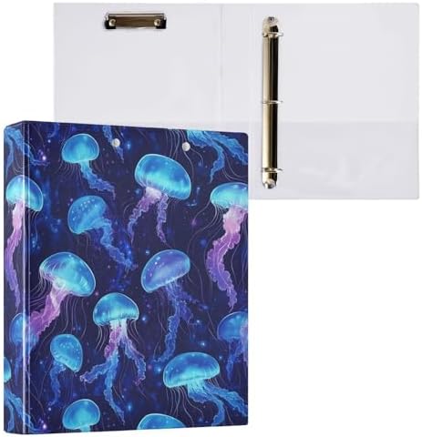 JIPONI 3 Ring Binder Jelly Fishs Blue 1 Inch Round Binders for Men Women Students, Cute File Organizer for Office Home School by JIPONI