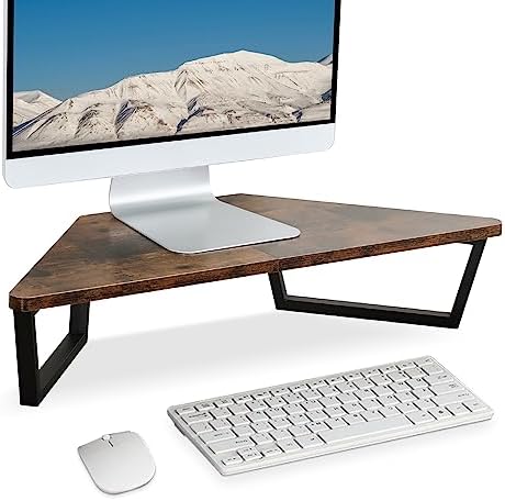 TEAMIX 26 inch Corner Monitor Stand Riser with Keyboard Storage, Espresso by TEAMIX