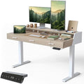 CubiCubi One-Piece Standing Desk 55x26 with 3 Wood Drawers, Light Walnut by CubiCubi