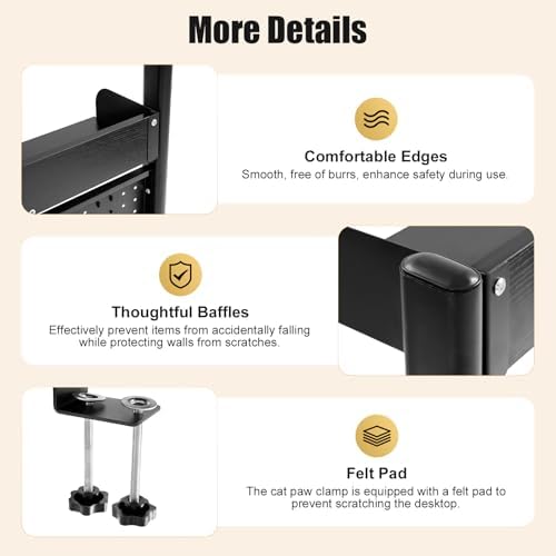 Clamp on Desk Organizer Shelf with Pegboard, Multipurpose Desktop Hutch Desk Bookshelf Desktop Bookcase Storage Rack Display Shelf for Home Office Dorm, Study Rooms, Bedrooms (Black) - Image 5