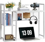 4-Tier Desk Hutch Shelf with Grid Panel, 36” Desktop Bookshelf for Monitor, Office & Home (White, 36") by Grecodown