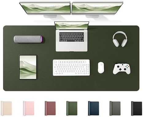 YSAGi 55" x 24" Large PU Leather Desk Mat for Keyboard and Mouse - Waterproof Non-Slip Desk Pad Protector for Office, Home, Writing Desk, Olive Green by YSAGi