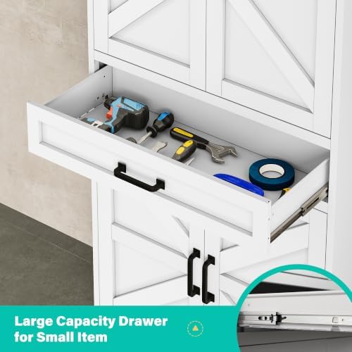 SISESOL Metal Storage Cabinet with Wheels and Drawer,Rolling Garage Cabinet with Doors and Adjustable Shelves,73" Mobile Tall Large Metal Cabinets for Home,Office,Garage,Shop (White) - Image 5