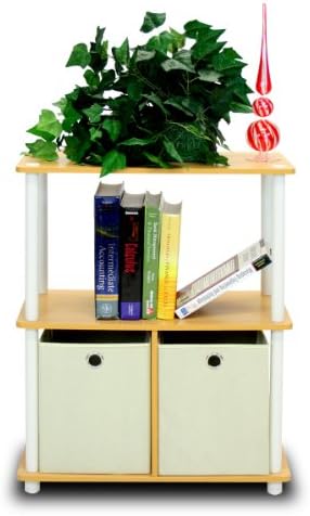 Furinno 99152BE/WH/IV 3-Tier Go Green Multipurpose Storage Rack Shelving Unit Bookshelf Cabinet with 2 Bins, Beech Finish by Furinno-FitsYourSpaceFitsYourBudget