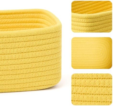 MiniArk Small Storage Baskets for Organizing | Closet Organizer Bins | Shelf Toy Basket | Woven Rope Baskets | Cube Decorative Box | Shallow Basket | 11.5x7.5x4.7” | 4 Packs Yellow - Image 2