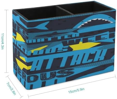 PU Leather Multi-Compartment Pen Holder Desktop Organizer Pencil Cup Storage Caddy for Office Home Supplies Abstract Seamless Pattern with Sharks - Image 2