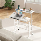 GIANTEX Mobile Standing Desk, Height Adjustable Stand Up Table with Wheels & Tilting Tabletop, Rolling Laptop Cart Computer Workstation for Standing or Sitting, Home Office Sit Stand Desk (White) - Image 2