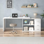 HSH White L Shaped Computer Corner Desk with 3 Storage Drawers 60 inch - Image 3