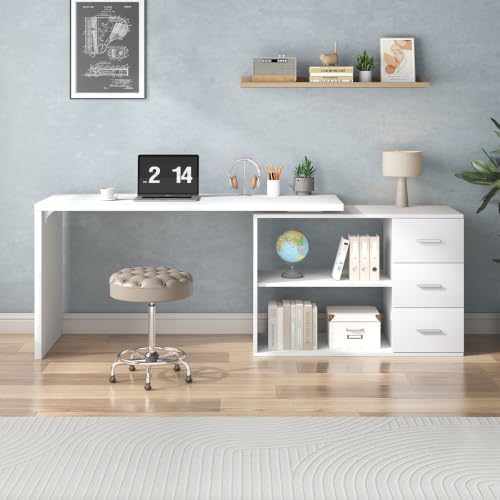 HSH White L Shaped Computer Corner Desk with 3 Storage Drawers 60 inch - Image 3