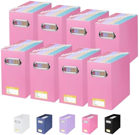 BALEINE 8PK File Organizer Box, Cardboard File Folder Organizer with Handle by BALEINE