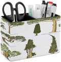 PU Leather Multi-Compartment Pen Holder Desktop Organizer Pencil Cup Storage Caddy for Office Home Supplies Hand Drawn Trees Pine Olive Olive Cypress Forest Growth Outdoor Ecology by Unknown