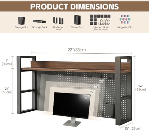 LINLIUA 2/3/4 Tier Desk Hutch, Metal Desk Shelf with Pegboard, Desk Shelves for Top of Desk, Freestanding Desktop Bookshelf, Desktop Shelf Organizer Display Rack for Dorm Office and Home - Image 2