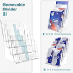 Brochure Holder 8.5x11 Inch 4 Tier with Removable Divider for 4x9 inch Clear Acrylic Pamphlet Display Stand Holder Countertop Use or Wall Mount for Office, Lobby, Hotel, Trade Show, 1 Pack - Image 2