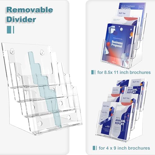 Brochure Holder 8.5x11 Inch 4 Tier with Removable Divider for 4x9 inch Clear Acrylic Pamphlet Display Stand Holder Countertop Use or Wall Mount for Office, Lobby, Hotel, Trade Show, 2 Pack - Image 2
