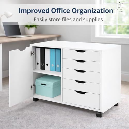 Naomi Home Amy 5-Drawer Rolling Office File Cabinet - White - Image 4