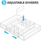 Marbrasse Acrylic Expandable Drawer Organizer, Clear Desk Drawer Organizer Tray with 5 Dividers, Desk Organizers and Accessories, 10 Adjustable Compartments for Office Supplies, Makeup & Vanity - Image 3