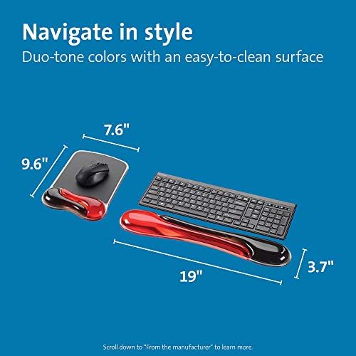 Kensington Duo Gel Mouse & Keyboard Wrist Rest Bundle Set, Ergonomic Keyboard and Mouse Pad With Wrist Support, Keyboard Wrist Rest, Computer Keyboard Pad, Cooling Gel, Non-Skid Backing, Red K50036WW - Image 2