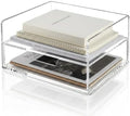 Clear Acrylic Desk Organizer with Drawer – Paper Tray Office Storage by Unknown