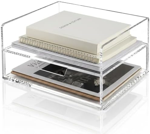 Clear Acrylic Desk Organizer with Drawer – Paper Tray Office Storage by Unknown