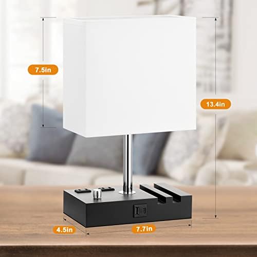 White Bedside Table Lamps Set of 2 - Dimmable, USB C+A, 2 AC Outlets - Image 5