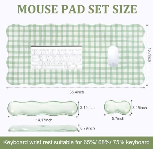 L-SPOUTTO Green Checkered Mouse Pad Set,Cottagecore Scalloped Desk Mat Set - Image 5