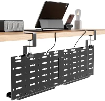 PEGZONE Under Desk Cable Management Tray, 30.2" No-Drill C-Clamp Pegboard by Pegzone