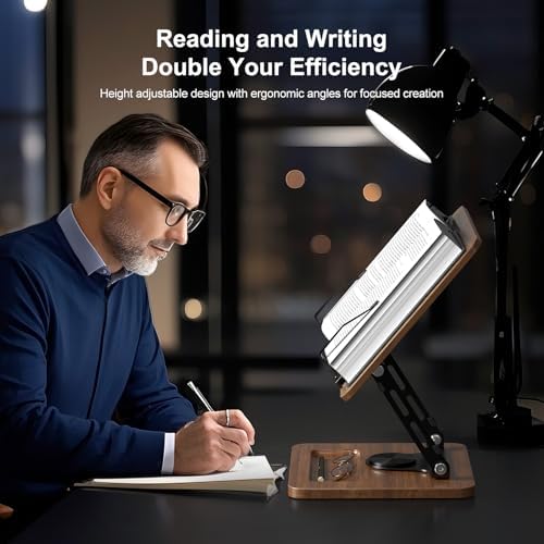OPTIXCELL Book Stand for Reading, 360° Rotating Book Holder, Page Clips - Image 3