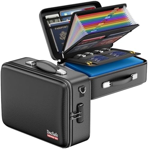 DocSafe Fireproof Document Box Hard Case with Lock ＆ Accordion File Folder by DocSafe
