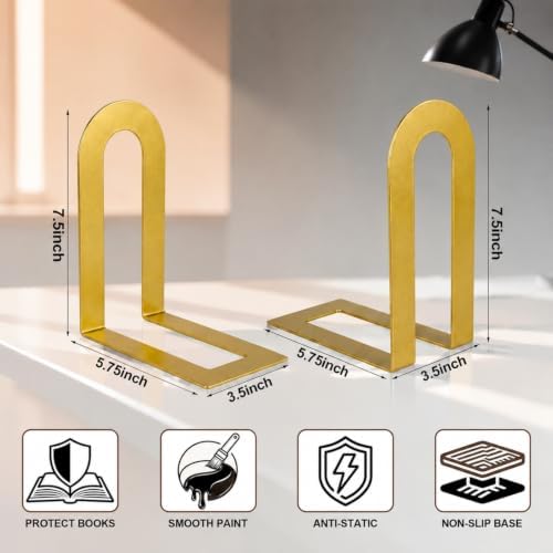 Chunful 18 Pcs Gold Metal BookEnds Shelves, 7.5 x 5.75 x 3.5 in - Image 2