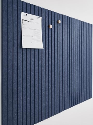 VIVELDA Felt Bulletin Board Tiles 48"x36" - 12-Pack Cork Board Alternative, OEKO-TEX Certified, NRC 0.95 Acoustic Felt Wall Panels, Damage-Free Adhesive, Slatted Design Home Office, Classroom (Indigo) by VIVELDA%C2%AE