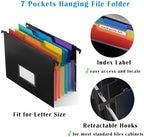 7-Pockets Hanging File Folder with Retractable Hooks for Filing Cabinet, Letter Size Expandable Accordion File Organizer with Elastic Band for File Frame or On-The-Go Use (3 Pack) - Image 4