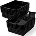 12 Pcs Plastic Storage Baskets Bulk 14 x 10 In Stackable Storage Bin with Handles A4 Size Desktop File Letter Organizer Tray Multi-purpose Container for Shelve Desktop Classroom Office Home Playroom by UZLUbuywithconfidence
