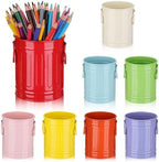 8 Pack Metal Pen Holder Colorful Pencil Bucket with Handle Pencil Holders Desktop Pencil Cups Round Makeup Brush Storage Organizers Crayon Organizer for Desk Office Classroom Home School by Unknown