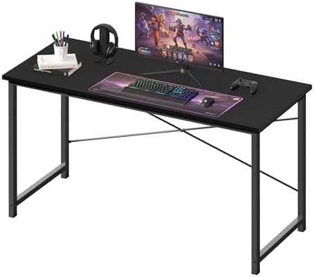 OLIXIS 55 Inch Computer Office Desk for Small Spaces, Writing Gaming Work Desk Modern Study Table with Storage Bag & Headphone Hook Home Bedroom, Black by OLIXIS