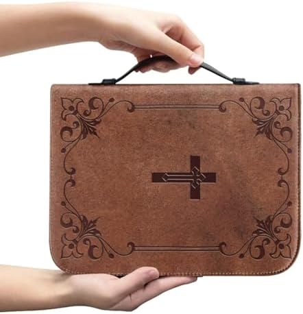 Vintage Brown Cross Bible Cover for Women Soft PU Leather Verse Print Bible Carrying Case Large Capacity Book Organizer with Top Handle Gifts for Christians - Image 6