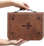 Vintage Brown Cross Bible Cover for Women Soft PU Leather Verse Print Bible Carrying Case Large Capacity Book Organizer with Top Handle Gifts for Christians - Image 6